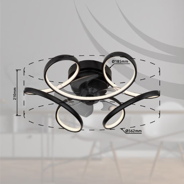 GLOBO 03638 LORIS stropní ventilátor se světlem D560mm LED 40W 4300/1500lm 3000-6500K černá, časovač, dálkový ovladač
