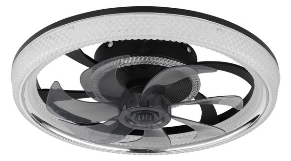 GLOBO 03644 CIRILLA stropní ventilátor se světlem D480mm LED 30W 4000/2700lm 2700-6500K černá, kouřová, křišťálový efekt, časovač, dálkový ovladač