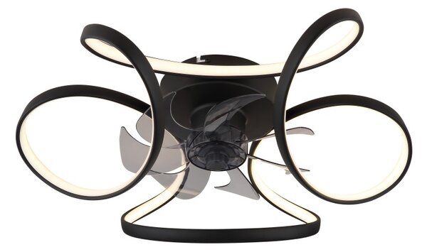 GLOBO 03638 LORIS stropní ventilátor se světlem D560mm LED 40W 4300/1500lm 3000-6500K černá, časovač, dálkový ovladač