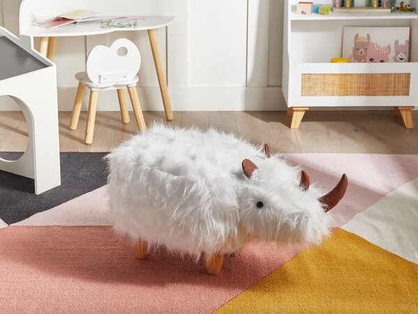 Zvířecí stolička WOOLLY Umělá kožešina Bílá Nosorožec