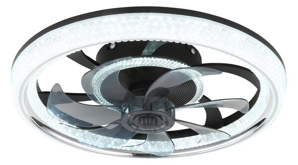 GLOBO 03644 CIRILLA stropní ventilátor se světlem D480mm LED 30W 4000/2700lm 2700-6500K černá, kouřová, křišťálový efekt, časovač, dálkový ovladač