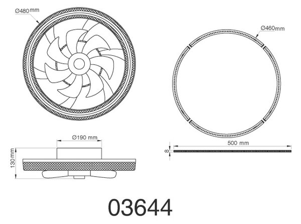 GLOBO 03644 CIRILLA stropní ventilátor se světlem D480mm LED 30W 4000/2700lm 2700-6500K černá, kouřová, křišťálový efekt, časovač, dálkový ovladač