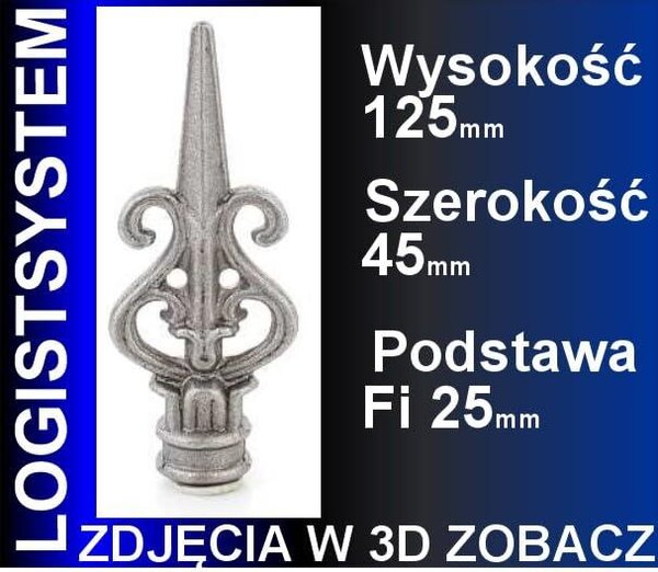 LogistSystem 1 ks ozdobná kovová špička – 125 x 45 mm (V x Š) / základna: ∅ 20, dekorace na plot 40.083