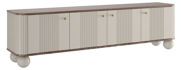TV stolek Vesper 4D 187 cm - kašmírový / dekor ořech / zlaté úchytky / kulaté kašmírové nožky
