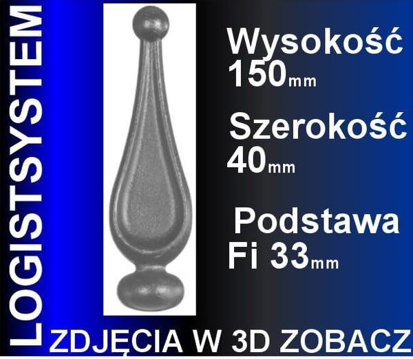 LogistSystem 1 ks ozdobná kovová špička 150 x 40 mm (V x Š) / ∅ 33, dekorace na plot 40.098.01