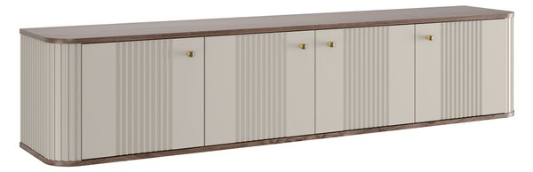 Závěsný TV stolek Vesper 4D 187 cm - kašmírový / dekor ořech / zlaté úchytky