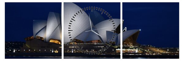 Obraz nočního Sydney (s hodinami) (90x30 cm)