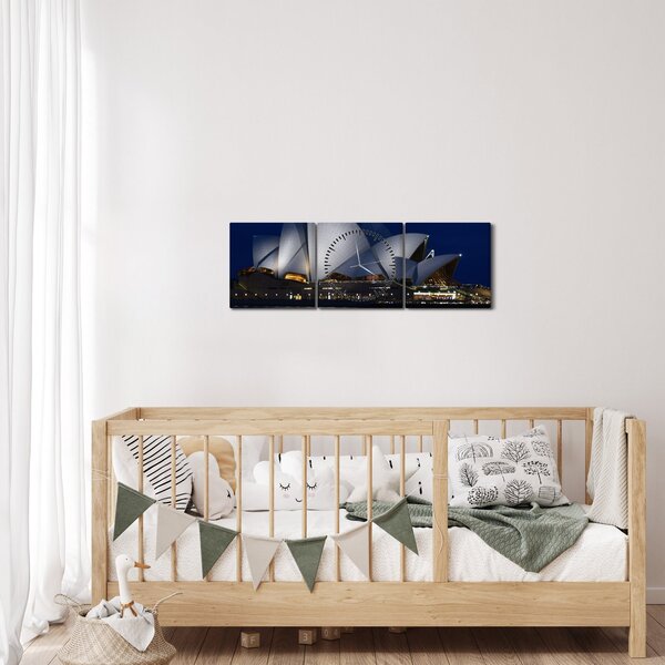 Obraz nočního Sydney (s hodinami) (90x30 cm)