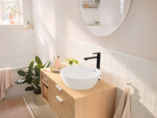 Hansgrohe Rebris S - Páková umyvadlová baterie 240 CoolStart pro umyvadlové mísy s odtokovou soupravou s táhlem, matná černá 72580670