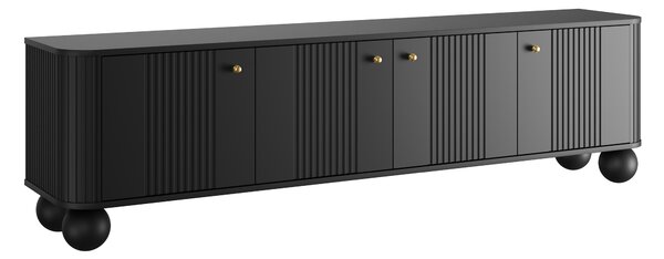 TV stolek Vesper 4D 187 cm - černý / zlaté úchyty / kulaté nohy