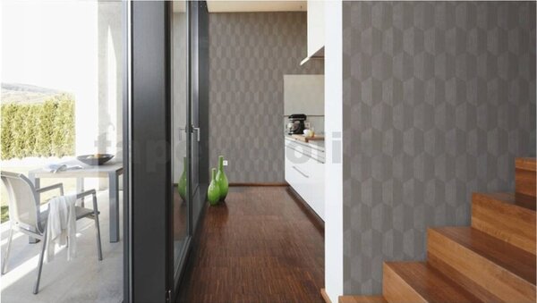 Vliesové tapety na zeď Geo Effect 38592-3, rozměr 10,05 m x 0,53 m, 3D šedobéžový geometrický vzor, A.S. CRÉATION