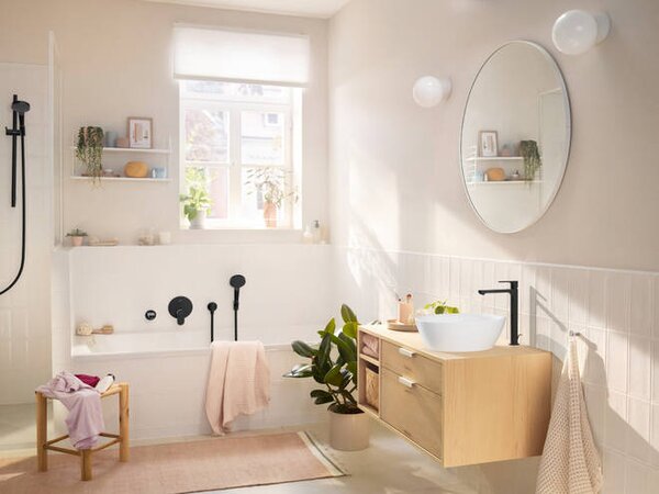 Hansgrohe Rebris S - Páková umyvadlová baterie 240 CoolStart pro umyvadlové mísy s odtokovou soupravou s táhlem, matná černá 72580670