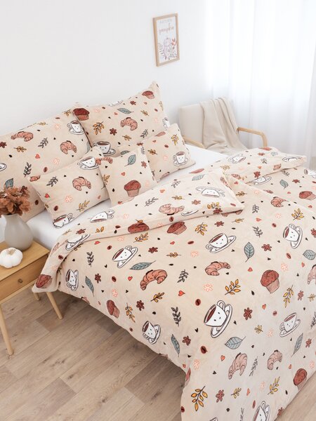 MK Lůžkoviny Mikroplyšové povlečení Exclusive - Podzimní káva 140 × 200 cm, 70 x 90 cm
