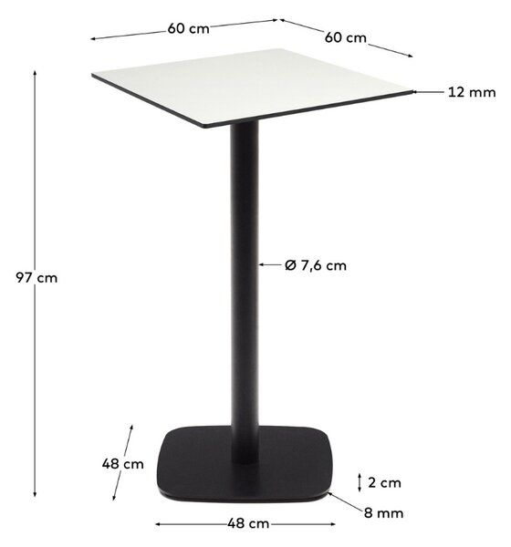 Kave Home Bílý barový stůl Dina 60 x 60 cm s černou podnoží