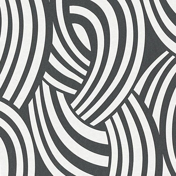 Vliesové tapety na zeď Pigment 95352-1, rozměr 10,05 m x 0,53 m, Art Deco Waves černo-bílý, A.S. CRÉATION