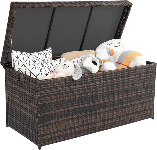 FCH Zahradní box, vodotsný, 500 l, ratanový úloný box z hliníkového polyratanu do zahrady, na terasu, balkon, 130 x 60 x 65 cm