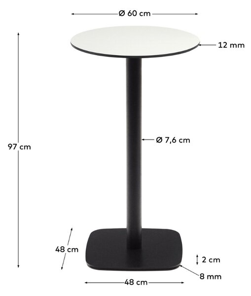 Bílý barový stůl Kave Home Dina 60 cm s černou podnoží
