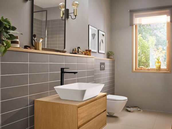 Hansgrohe Rebris E páková umyvadlová baterie 240 CoolStart pro umyvadlové mísy s odtokovou soupravou s táhlem, matná černá 72581670