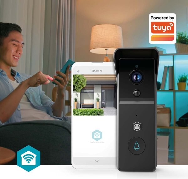 Nedis WIFICDP21BK - Videozvonek se senz. 4400 mAh Full HD 1296p IP44 Wi-Fi Tuya
