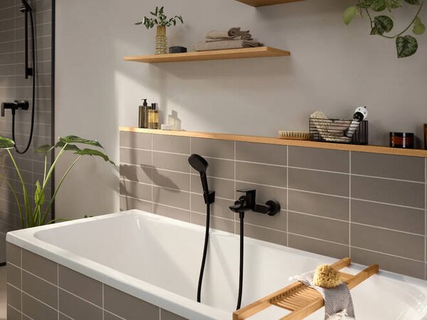 Hansgrohe Rebris E páková vanová baterie na stěnu, matná černá 72450670