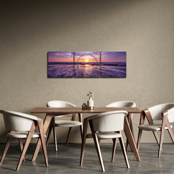 Obraz pláže - západ slunce (s hodinami) (90x30 cm)