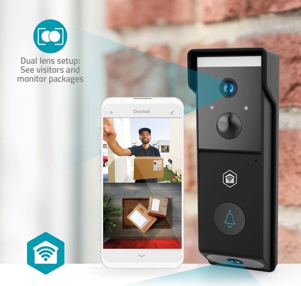 Nedis WIFICDP31BK-Videozvonek se senz. 4400 mAh 2x Full HD 1080p IP54 Wi-Fi Tuya