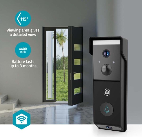 Nedis WIFICDP31BK-Videozvonek se senz. 4400 mAh 2x Full HD 1080p IP54 Wi-Fi Tuya