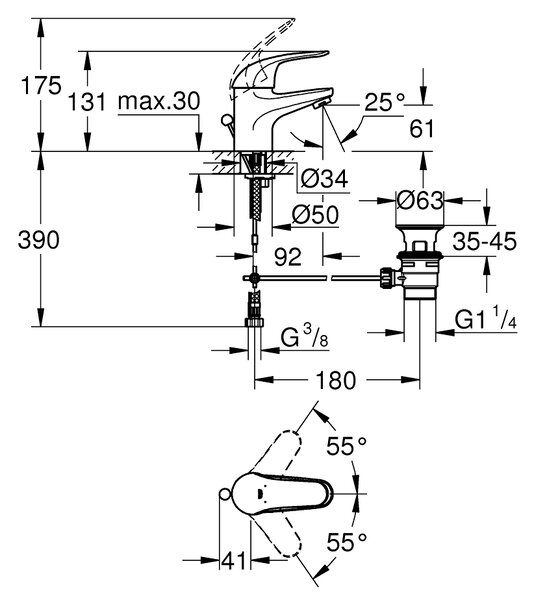 GROHE Swift - Páková umyvadlová baterie DN 15, velikost S, Chrom 23264000