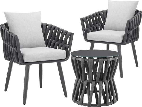 Sada zahradního nábytku tectake Lugano Stl 2 idle Design Rope Hliník Odolný proti povtrnostním vlivm Polstrování Bezpenostní sklo Antracit 62x66x75cm Ø46cm