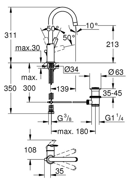 GROHE Start - Páková umyvadlová baterie DN15, Velikost L, Chrom 23554001