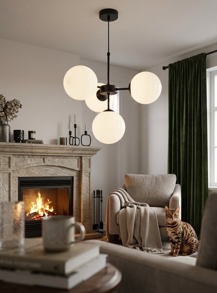 Light for home - Černý závěsný lustr se stínidlem v bílé barvě a možností regulace " IMPERIA", 4x40W, E14, Černá