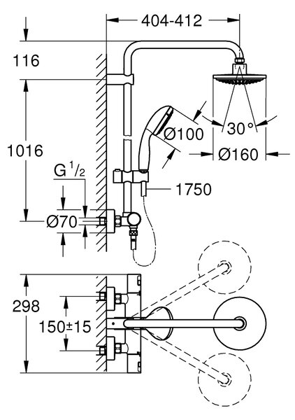 GROHE Vitalio Start System 160 - Sprchový systém s termostatem na zeď, Chrom 27960000