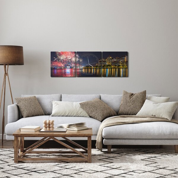 Obraz ohňostroje v singapuru (s hodinami) (90x30 cm)