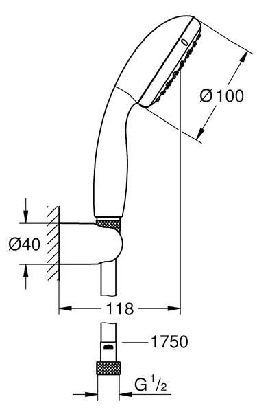 GROHE Vitalio Go 100 - Sprchový set s držákem na zeď, 1 proud, chrom 26198000