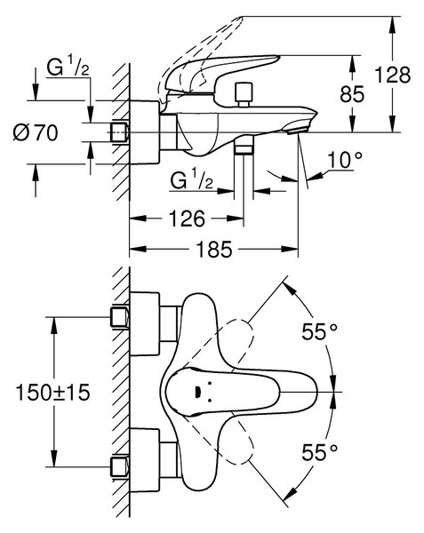 GROHE Wave - Páková vanová baterie, DN 15, Chrom 32286001