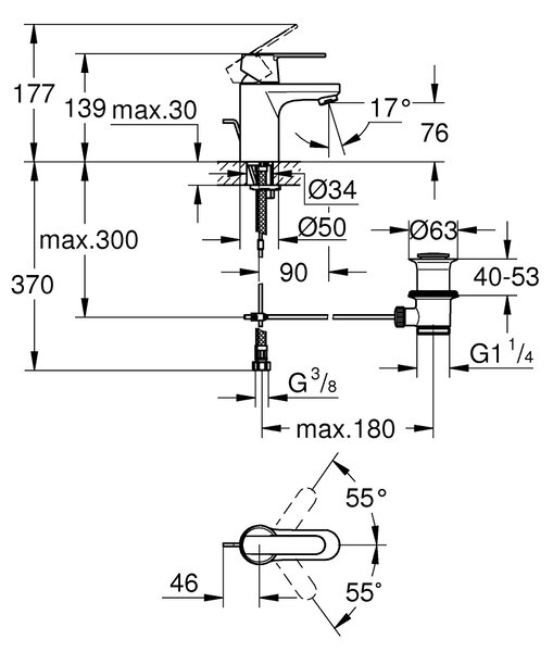 GROHE Get - Páková umyvadlová baterie DN 15, velikost S, Chrom 32883000