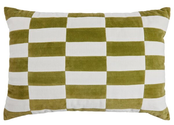 CHECKER VELVET Polštář 40 x 60 cm - bílá/zelená