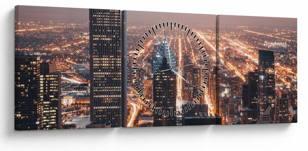 Obraz svítící metropole (s hodinami) (90x30 cm)