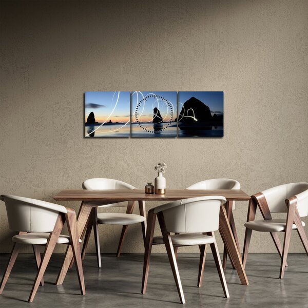 Obraz - pláž při západu (s hodinami) (90x30 cm)