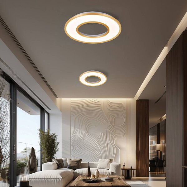 Viokef LED stropní svítidlo Valeria, zlatá kartáčovaná, Ø 60 cm, kov, Mosaz / zlato, Obývací pokoj / jídelna, Hliník, Moderní