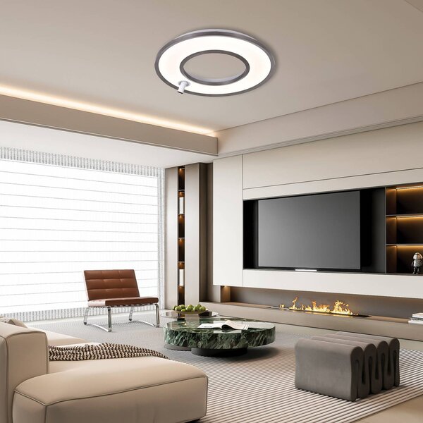 Viokef LED stropní svítidlo Valeria, šedá kartáčovaná, Ø 60 cm, kov, Hliník / šedá / zinek, Obývací pokoj / jídelna, Hliník, Moderní