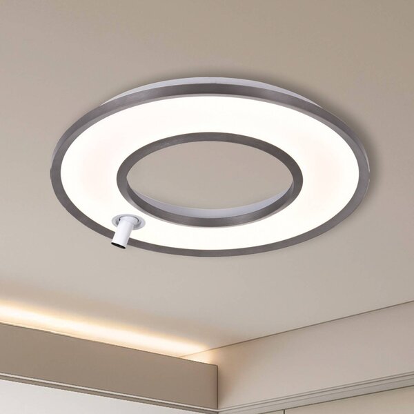 Viokef LED stropní svítidlo Valeria, šedá kartáčovaná, Ø 60 cm, kov, Hliník / šedá / zinek, Obývací pokoj / jídelna, Hliník, Moderní