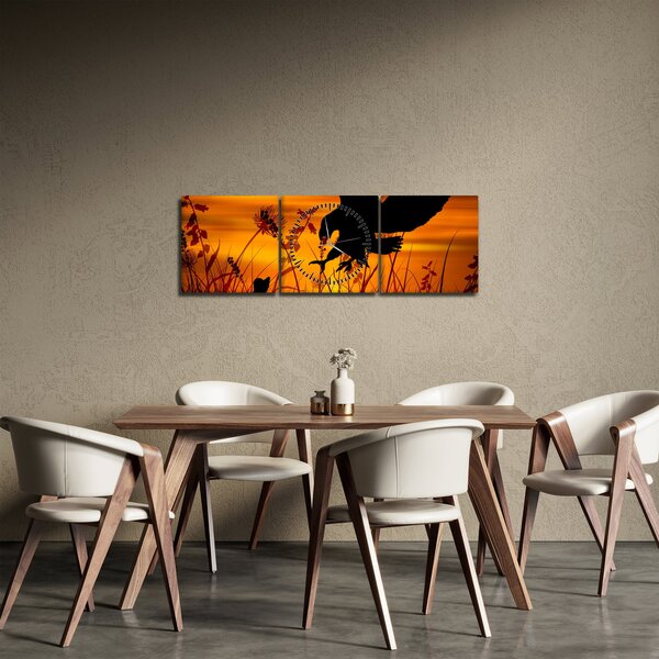 Obraz siluety dravce (s hodinami) (90x30 cm)