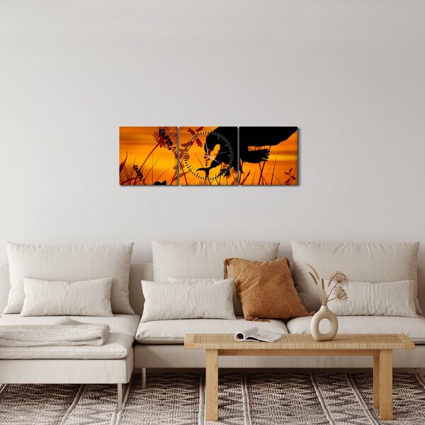 Obraz siluety dravce (s hodinami) (90x30 cm)