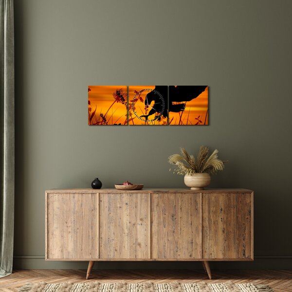 Obraz siluety dravce (s hodinami) (90x30 cm)
