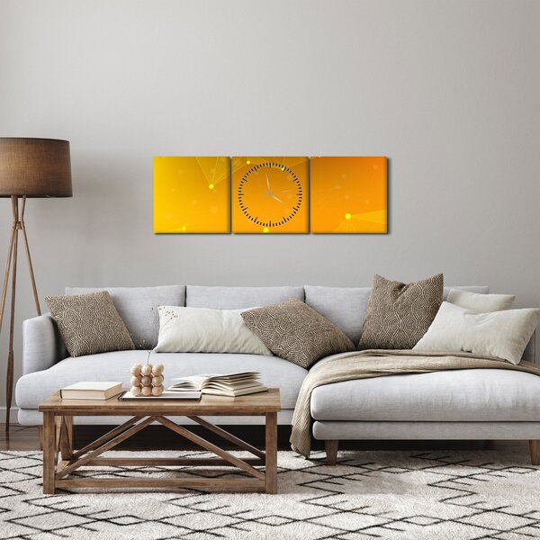 Abstraktní žlutý obraz (s hodinami) (90x30 cm)