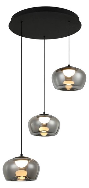 Viokef LED závěsné světlo Nadia, Ø 48 cm, kouřově šedá, sklo, 3 žárovky, Hliník / šedá / zinek, Obývací pokoj / jídelna, Sklo