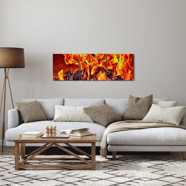 Obraz hořících uhlíků (s hodinami) (90x30 cm)