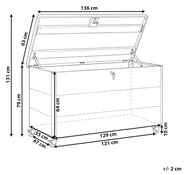 Úložný box KYMI 136 cm 55 cm Kov s koly Tmavě šedá