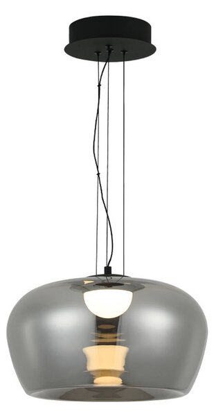Viokef LED závěsné světlo Nadia, Ø 16 cm, kouřově šedá, sklo, Hliník / šedá / zinek, Obývací pokoj / jídelna, Sklo